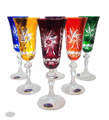 Kolorowe kryształowe kieliszki do szampana 150ml Młynek Oliwka