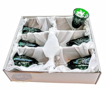 Szmaragdowe kryształowe kieliszki do wódki 40 ml Młynek Oliwka