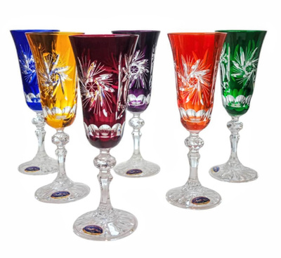 Kolorowe kryształowe kieliszki do szampana 150ml Młynek Oliwka