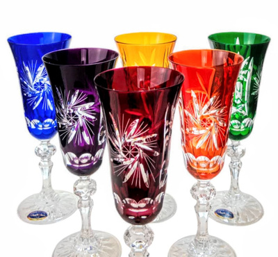 Kolorowe kryształowe kieliszki do szampana 150ml Młynek Oliwka