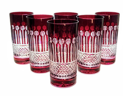 Rubinowe kryształowe szklanki do wody i drinków 320ml Francuski