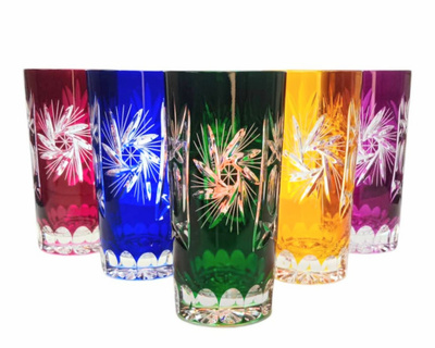 Coloured crystal glasses for water and drinks 320m Olive Mill 6 pieces