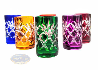 Coloured crystal vodka glasses 30ml