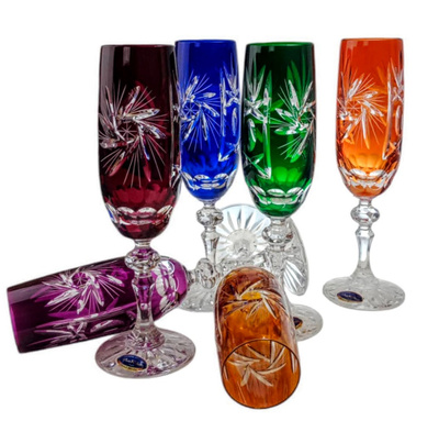 Coloured crystal champagne glasses 170ml Olive Mill
