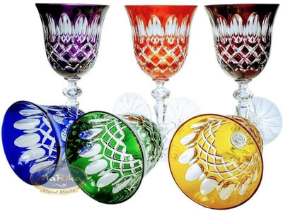 Kolorowe kryształowe kieliszki do wina 220ml Krata Oliwka