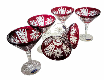 Rubinowe kryształowe kieliszki do martini 110ml Młynek Oliwka