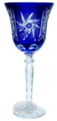 Kobaltowe kryształowe kieliszki do wina 280 ml Młynek Oliwka