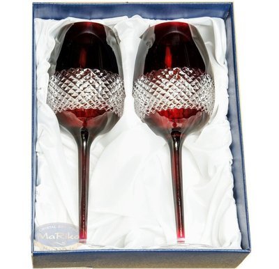 Rubinowe  kryształowe kieliszki do wina 2 szt